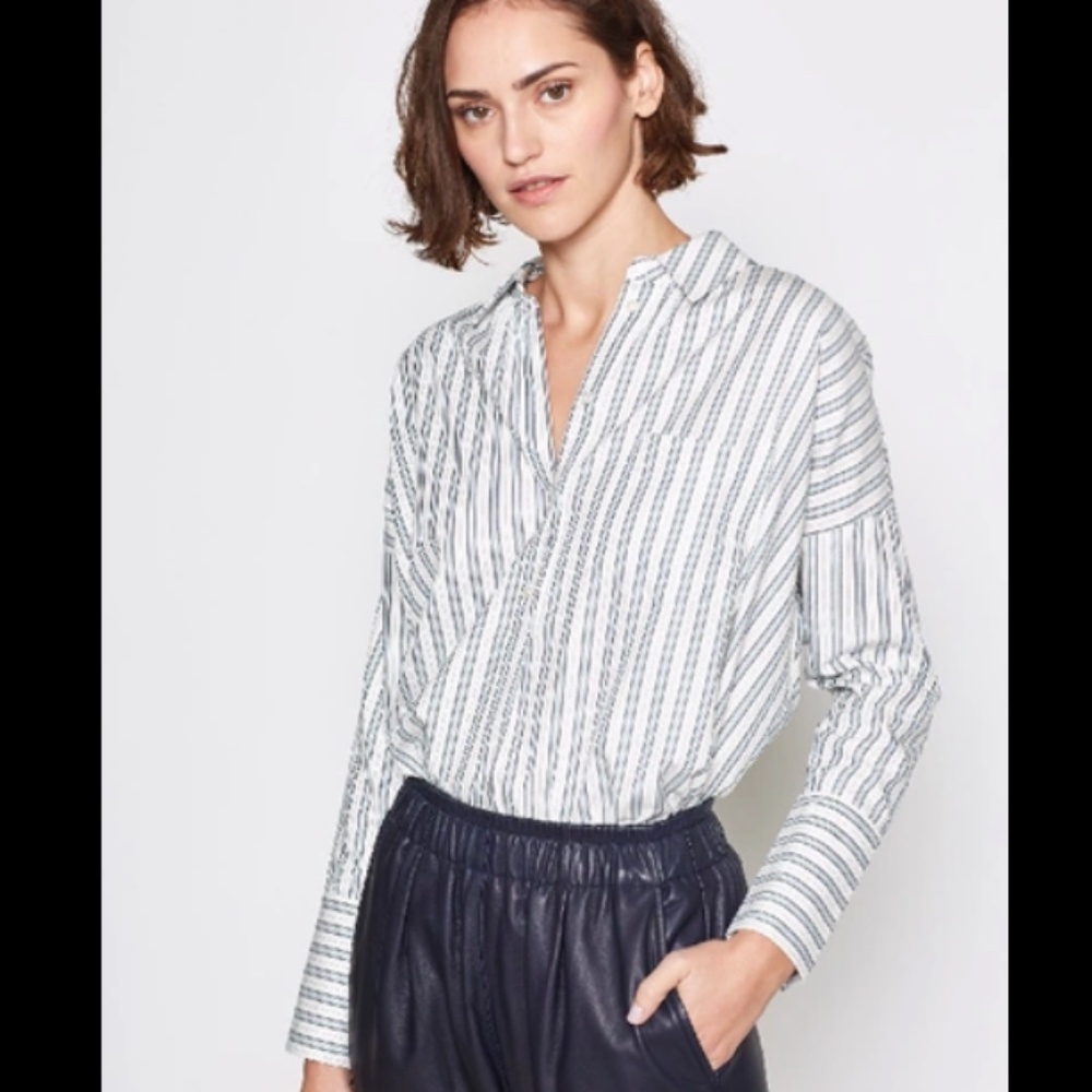 NWT $228 Joie Selinde Vertical Striped Shirt in Porcelain - size XS!